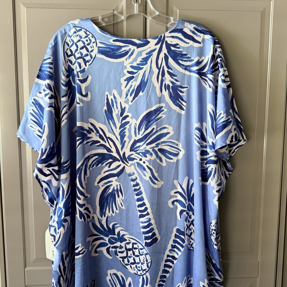 Van Winkle & Co Painted Palm Dolman Sleeve Caftan Dress, Blue White, XL (NWT) - Picture 7 of 13